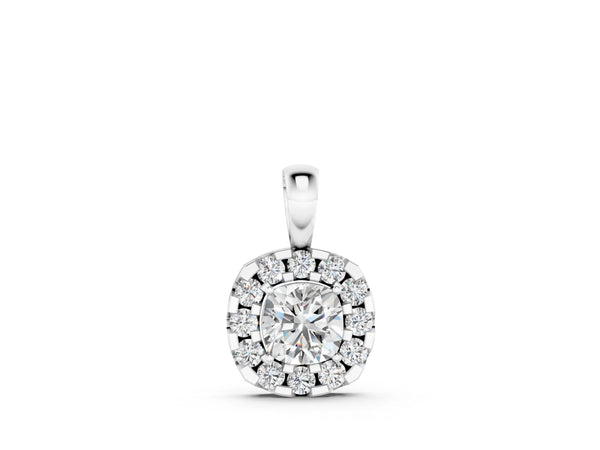 White gold Cushion Halo Diamond Pendant with Four-Prong Setting