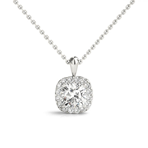 White gold Cushion Halo Diamond Pendant with Four-Prong Setting