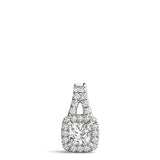 White gold Cushion Halo Diamond Pendant with Princess Cut Stone and Four-Prong Setting 1
