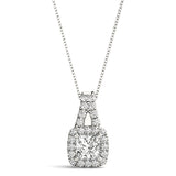 White gold Cushion Halo Diamond Pendant with Princess Cut Stone and Four-Prong Setting
