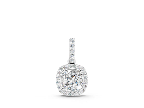 Silver Cushion Halo Diamond Pendant with Prong Setting