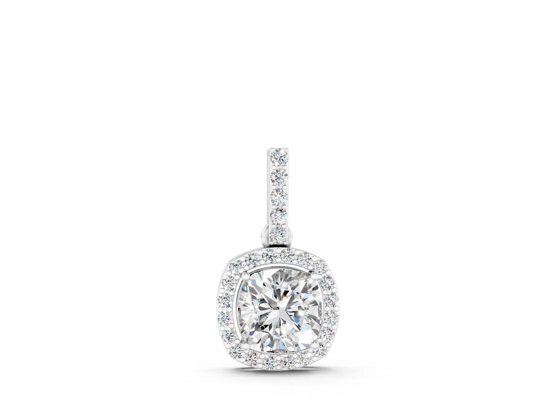 White gold Cushion Halo Diamond Pendant with Prong Setting_4