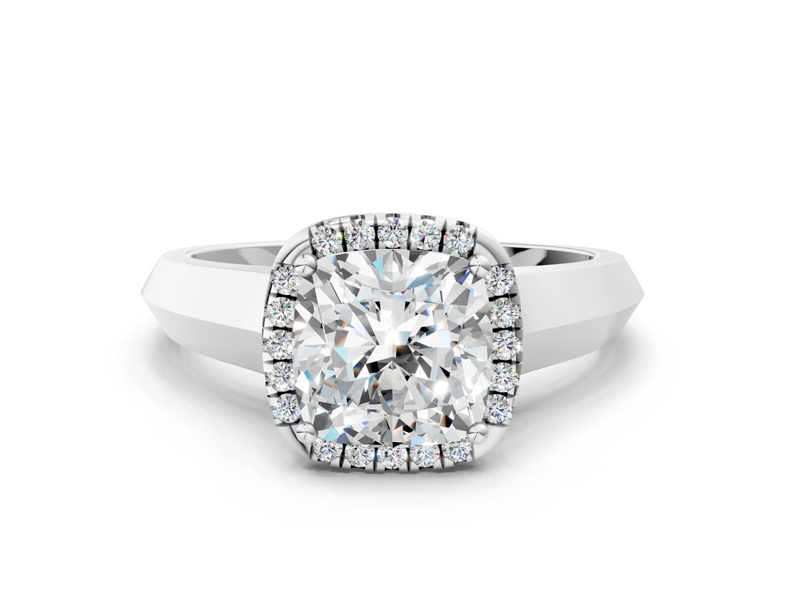 White gold Cushion Halo Diamond Ring with Cathedral Band and Four-Prong Setting_80