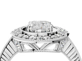 White gold Cushion Halo Diamond Ring with Milgrain Bezel and Prong Setting_10