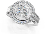 White gold Cushion Halo Diamond Ring with Milgrain Bezel and Prong Setting_7