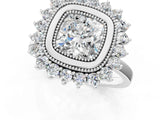 White gold Cushion Halo Diamond Ring with Milgrain Edge and Round Prong Setting_27