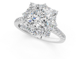 White gold Cushion Halo Diamond Ring with Pavé Band and Prong Setting_38