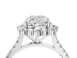 White gold Cushion Halo Diamond Ring with Pavé Band and Prong Setting_41