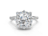 White gold Cushion Halo Diamond Ring with Pavé Band and Prong Setting_41