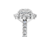 White gold Cushion Halo Diamond Ring with Pavé Band and Prong Setting_46
