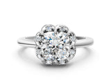 White gold Cushion Halo Diamond Ring with Round Cluster Setting, Solitaire Band, and Four-Prong Setting_84