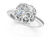 White gold Cushion Halo Diamond Ring with Round Cluster Setting, Solitaire Band, and Four-Prong Setting_85