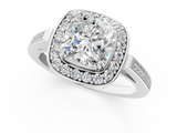 10K White Gold 2.55 Carat E VS1 Cushion Diamond Halo Ring with Split Shank and Four-Prong Setting