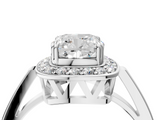 10K White Gold 2.55 Carat E VS1 Cushion Diamond Halo Ring with Split Shank and Four-Prong Setting
