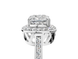 10K White Gold 2.55 Carat E VS1 Cushion Diamond Halo Ring with Split Shank and Four-Prong Setting