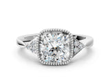 White gold Cushion Halo Diamond Ring with Tapered Band and Four-Prong Setting_15