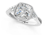 White gold Cushion Halo Diamond Ring with Tapered Band and Four-Prong Setting_16