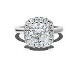 White gold Cushion Halo Diamond Solitaire with Pavé Band and Four-Prong Setting_107