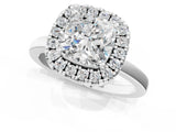 White gold Cushion Halo Diamond Solitaire with Pavé Band and Four-Prong Setting_110