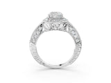 White gold Cushion Halo Diamond Split Shank Ring with Milgrain Detail_52