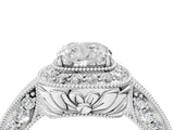 White gold Cushion Halo Diamond Split Shank Ring with Milgrain Detail_53
