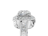 White gold Cushion Halo Diamond Split Shank Ring with Milgrain Detail_54