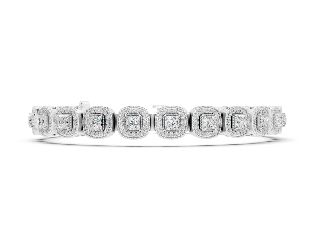 White gold Cushion Halo Diamond Tennis Bracelet with Channel Band and Bezel Setting_8