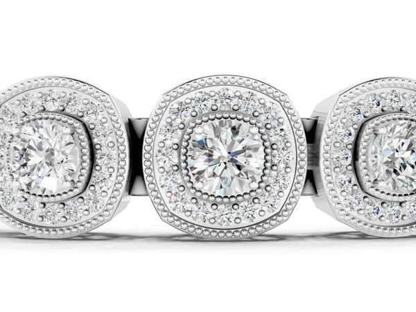 White gold Cushion Halo Diamond Tennis Bracelet with Pave Setting
