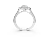 White gold Cushion Halo Milgrain Pave Diamond Ring with Four-Prong Setting 3