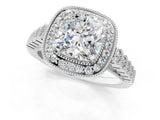 White gold Cushion Halo Milgrain Solitaire with Bezel Set Side Stones and Pave Band_21