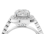 White gold Cushion Halo Milgrain Solitaire with Bezel Set Side Stones and Pave Band_24
