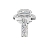 White gold Cushion Halo Milgrain Solitaire with Bezel Set Side Stones and Pave Band_25