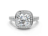 White gold Cushion Halo Milgrain Solitaire with Bezel Set Side Stones and Pave Band_32
