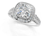 White gold Cushion Halo Milgrain Solitaire with Bezel Set Side Stones and Pave Band_33