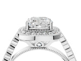 White gold Cushion Halo Milgrain Solitaire with Bezel Set Side Stones and Pave Band_36