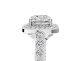 White gold Cushion Halo Milgrain Solitaire with Bezel Set Side Stones and Pave Band_37