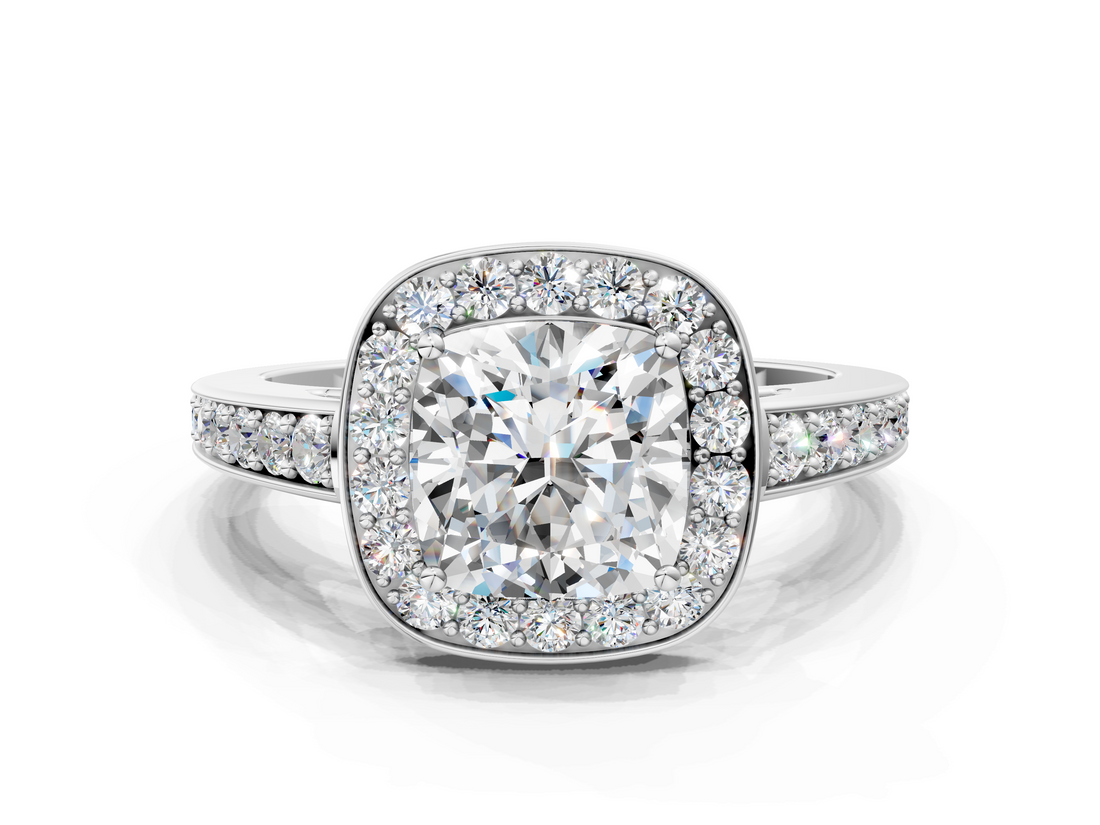White gold Cushion Halo Pavé Diamond Engagement Ring with Bezel Setting_20