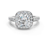 White gold Cushion Halo Pavé Diamond Engagement Ring with Bezel Setting_20