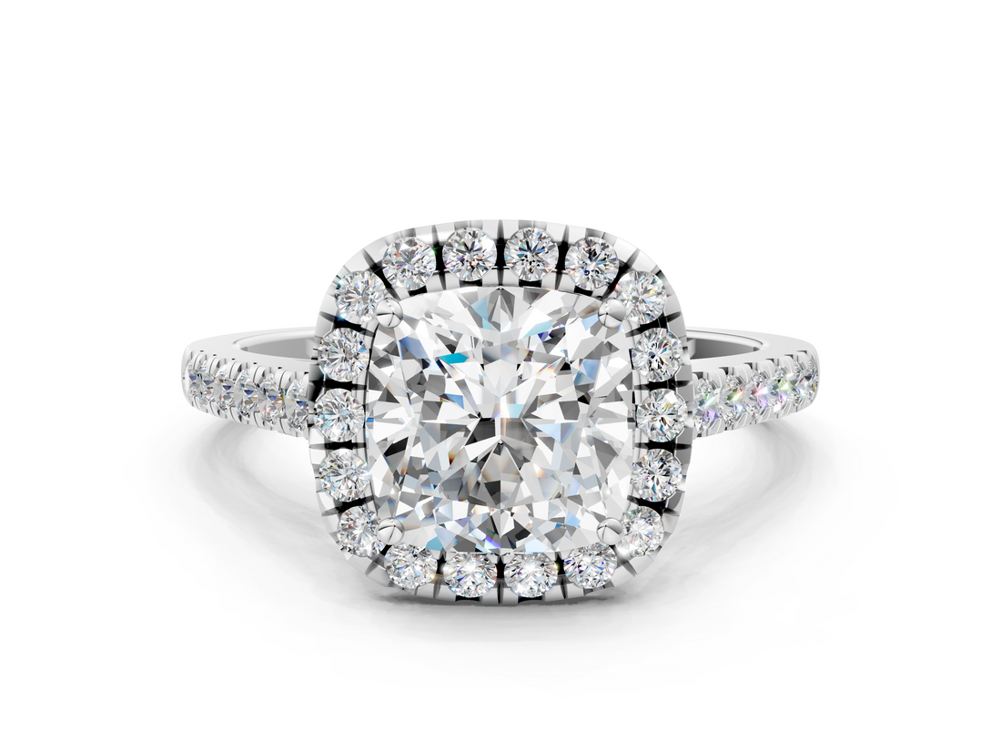 White gold Cushion Halo Pavé Diamond Engagement Ring with Four-Prong Setting_22