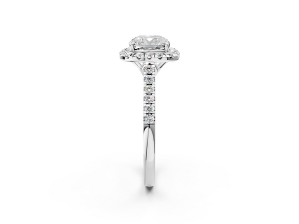 White gold Cushion Halo Pavé Diamond Engagement Ring with Four-Prong Setting