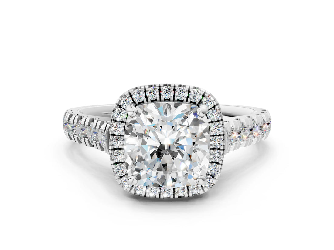 White gold Cushion Halo Pavé Diamond Engagement Ring with Four-Prong Setting_34