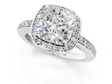 White gold Cushion Halo Pave Band Solitaire Ring with Prong Setting_67