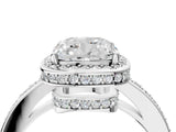 White gold Cushion Halo Pave Band Solitaire Ring with Prong Setting_70