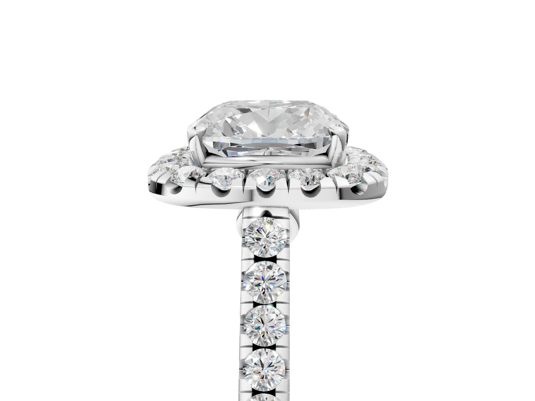 White gold Cushion Halo Pave Diamond Engagement Ring with Four-Prong Setting_38