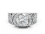White gold Cushion Halo Pave Diamond Engagement Ring with Milgrain Detailing_49