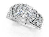 White gold Cushion Halo Pave Diamond Engagement Ring with Milgrain Detailing_50