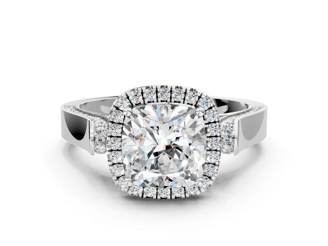 White gold Cushion Halo Pave Split Shank Prong Setting Ring_63