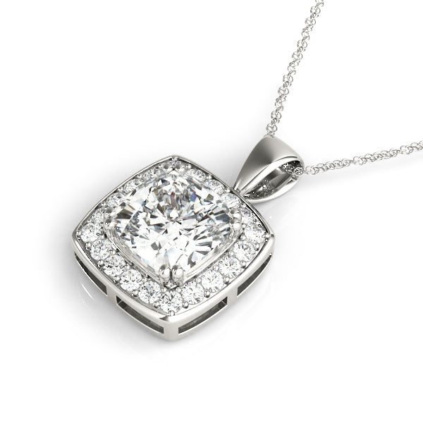 White gold Cushion Halo Pendant with Round Diamond and Four-Prong Setting 1