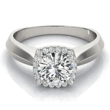 White gold Cushion Halo Round Brilliant Solitaire Ring with Tapered Band and Four-Prong Setting 1