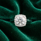 White gold Cushion Halo Round Brilliant Solitaire Ring with Tapered Band and Four-Prong Setting_9